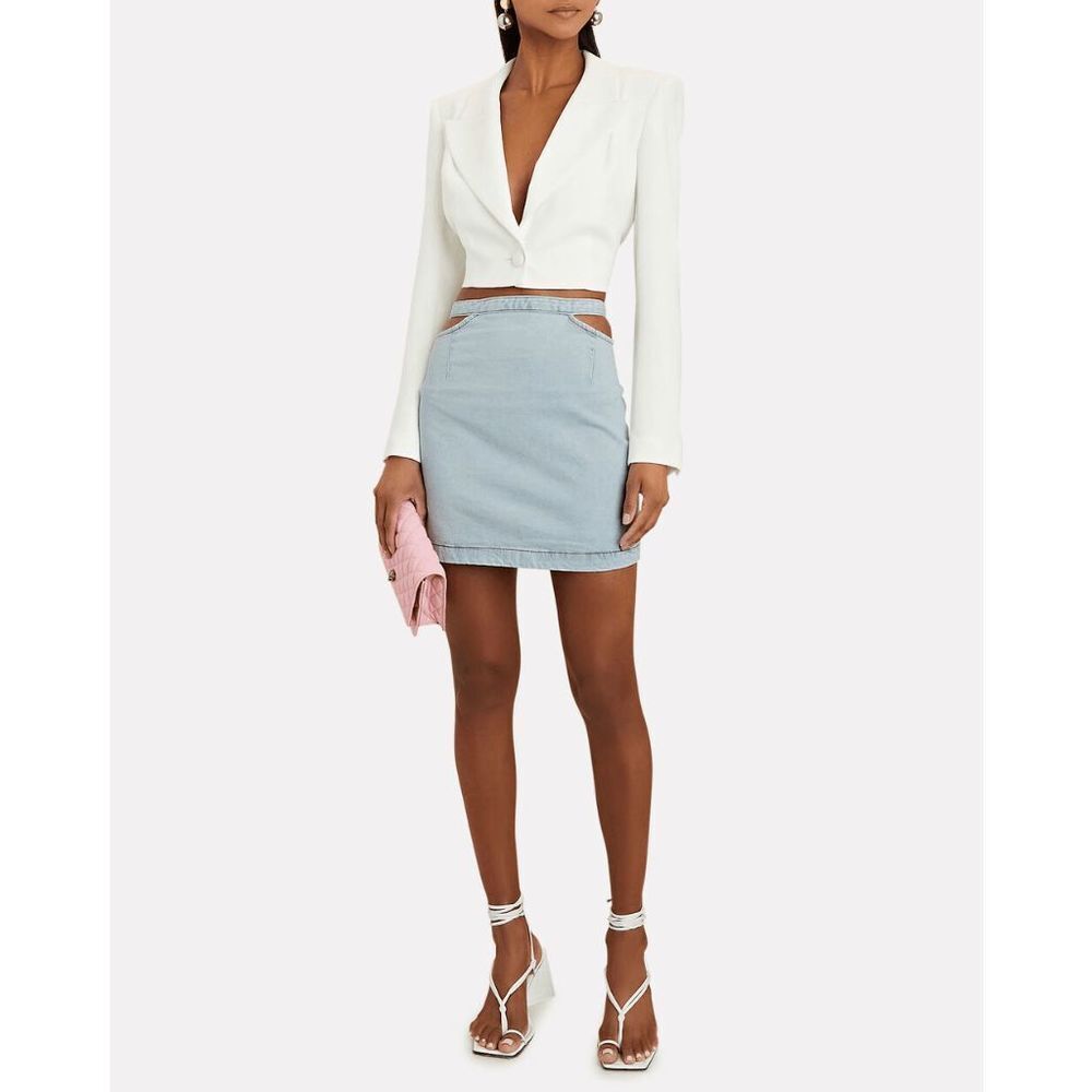 NWT Revolve WeWoreWhat Cut Out Denim Mini Skirt Women's S Blue Light Wash High W